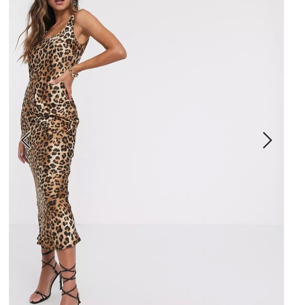 ASOS DESIGN Scoop Neck Midi Satin Slip Dress in Leopard Print